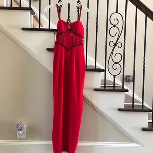 Red T-Strap formal dress